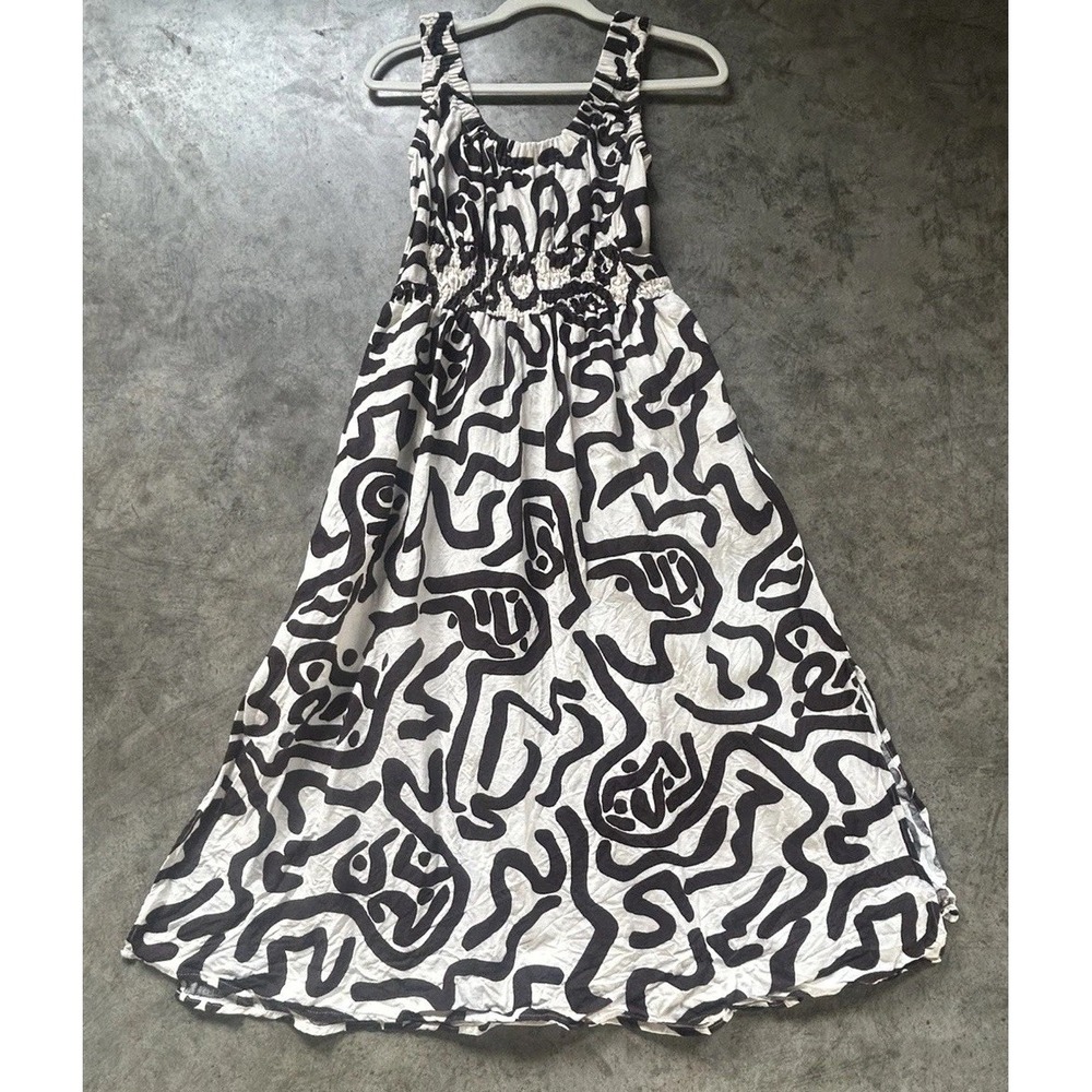 Reiss Akari Printed Midi Dress Ivory Brown Linen Size US 2 Sleeveless Pockets - Picture 7 of 11